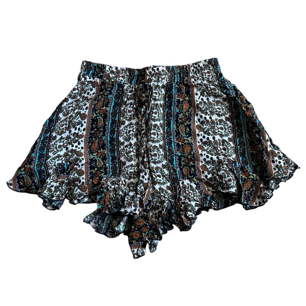 Amable Floral Boho High Waist Pleated Ruffle Shorts Size Medium